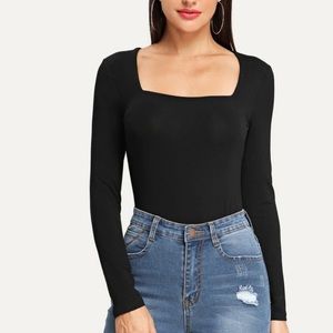 NEW Black square neck fitted long sleeve